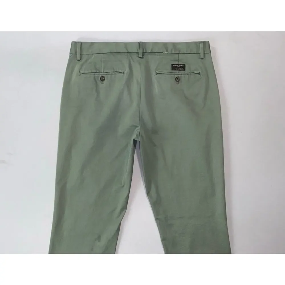 Banana Republic Fulton Fit Flat Front Stretch Cotton Chino Pants. Green, 34X32.5